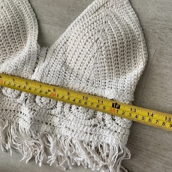 Fringe Hem Crocheted Halter Top size S‎ Bohemian romantic festival summer hippie - Picture 10 of 11